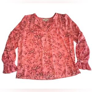 LOFT Women’s Pink Floral Long Sleeve Peasant Blouse Size Large EUC